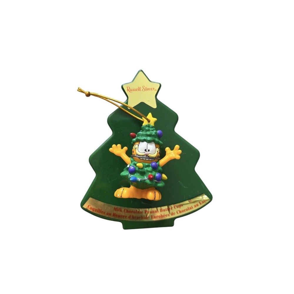 VTG 90s Russell Stover Garfield Christmas Tree Candy Tin Ornament Retro NEW